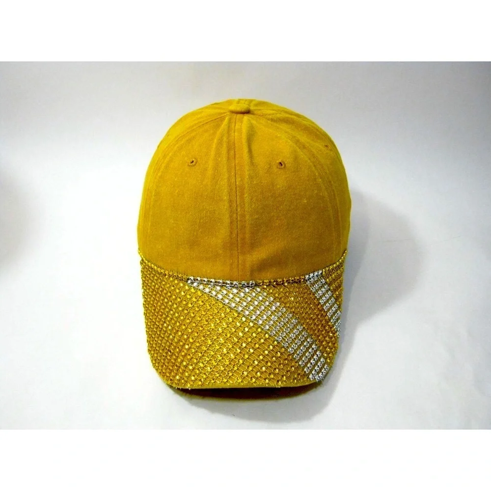 Gold/Yellow Silver Fashion Bling Faded 100% Cotton Streetwear Baseball Cap Hat - Picture 2 of 10